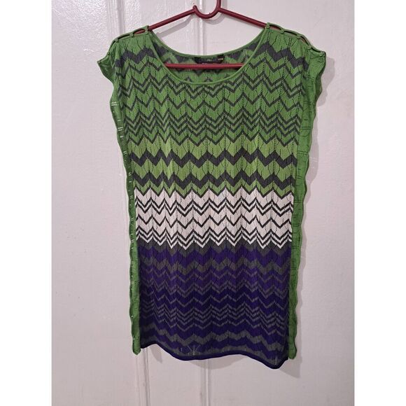 Bcbg max womens small LONG FIT sage green purple chevron knit top SILK STRETCH - Picture 1 of 6